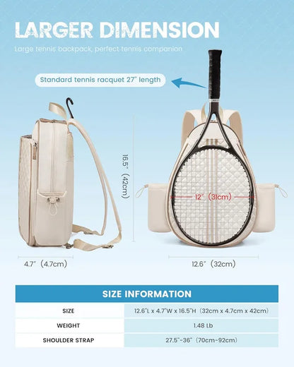 Stylish Quilted Tennis Bag for Women Large Capacity Racket Backpack Water-resistant Sport Crossbody Bag Training Travel