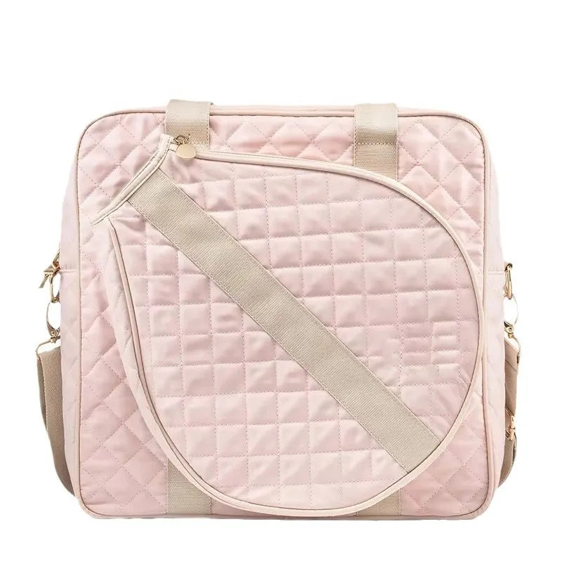 Stylish Quilted Tennis Bag for Women Large Capacity Racket Backpack Water-resistant Sport Crossbody Bag Training Travel