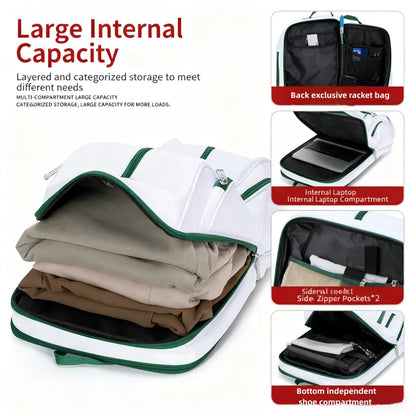 Tennis Backpack For Sport Convertible Padel Badminton Squash Pickleball Bag With Shoe Compartment, Laptop Sleeve,Fence Hook