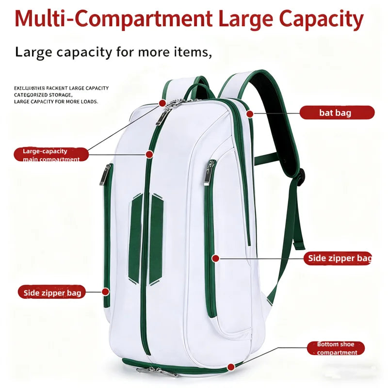 Tennis Backpack For Sport Convertible Padel Badminton Squash Pickleball Bag With Shoe Compartment, Laptop Sleeve,Fence Hook
