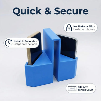 Secure Tennis Net Mount for Recording & Streaming - Heavy-Duty Clip Holder Attaches to Net Post or Fence, Perfect Hands-Free