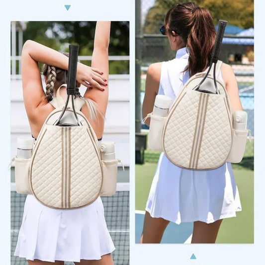 Stylish Quilted Tennis Bag for Women Large Capacity Racket Backpack Water-resistant Sport Crossbody Bag Training Travel