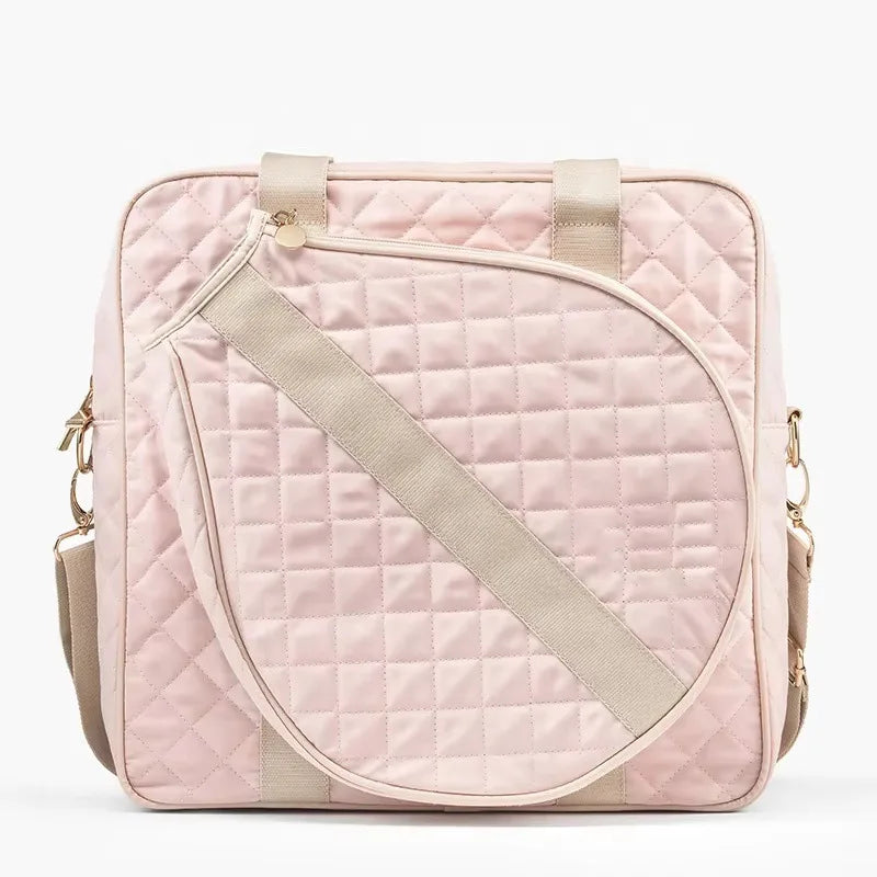 Stylish Quilted Tennis Bag for Women Large Capacity Racket Backpack Water-resistant Sport Crossbody Bag Training Travel