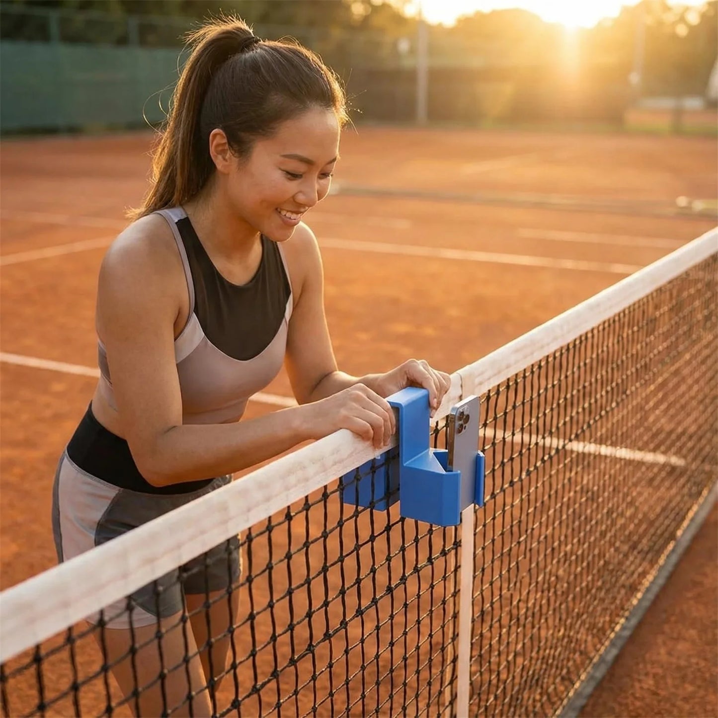 Secure Tennis Net Mount for Recording & Streaming - Heavy-Duty Clip Holder Attaches to Net Post or Fence, Perfect Hands-Free